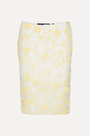 Flower Beads Pencil Skirt - Egret Comb