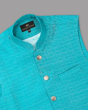 Fountain Blue Jacquard Designer Nehru Jacket