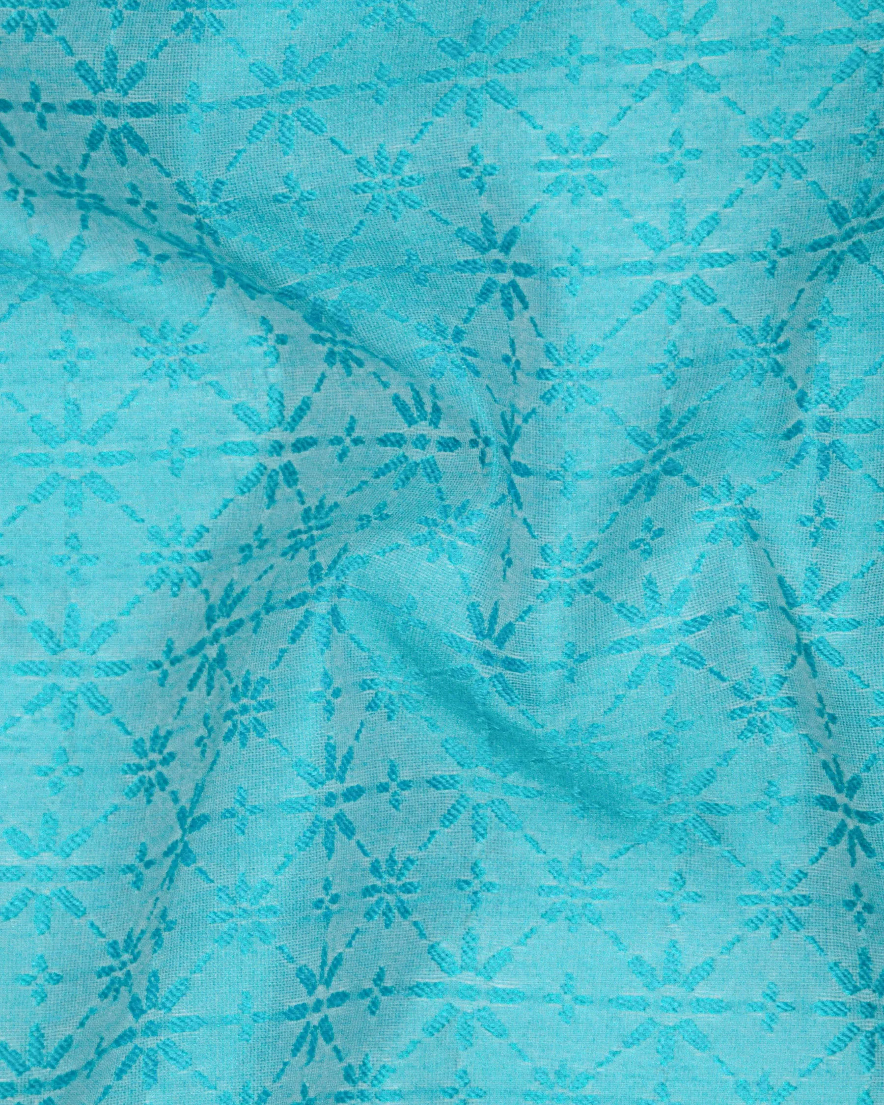 Fountain Blue Jacquard Designer Nehru Jacket