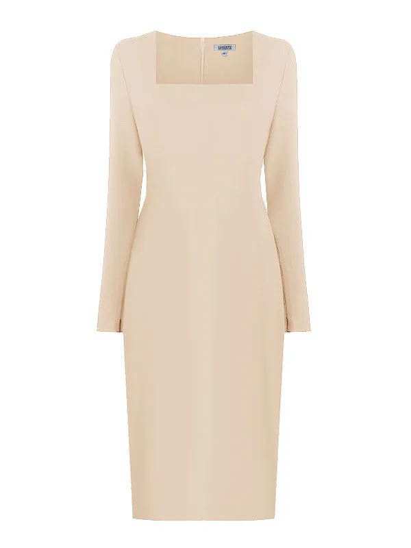 Geneva Green Long Sleeves Sheath Dress with Sqaure Neckline