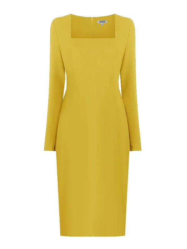 Geneva Green Long Sleeves Sheath Dress with Sqaure Neckline
