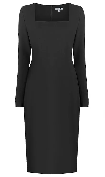 Geneva Green Long Sleeves Sheath Dress with Sqaure Neckline