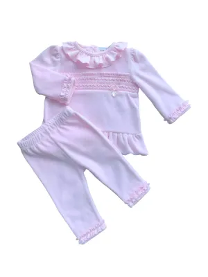 Girls Pink Velour Trouser Set