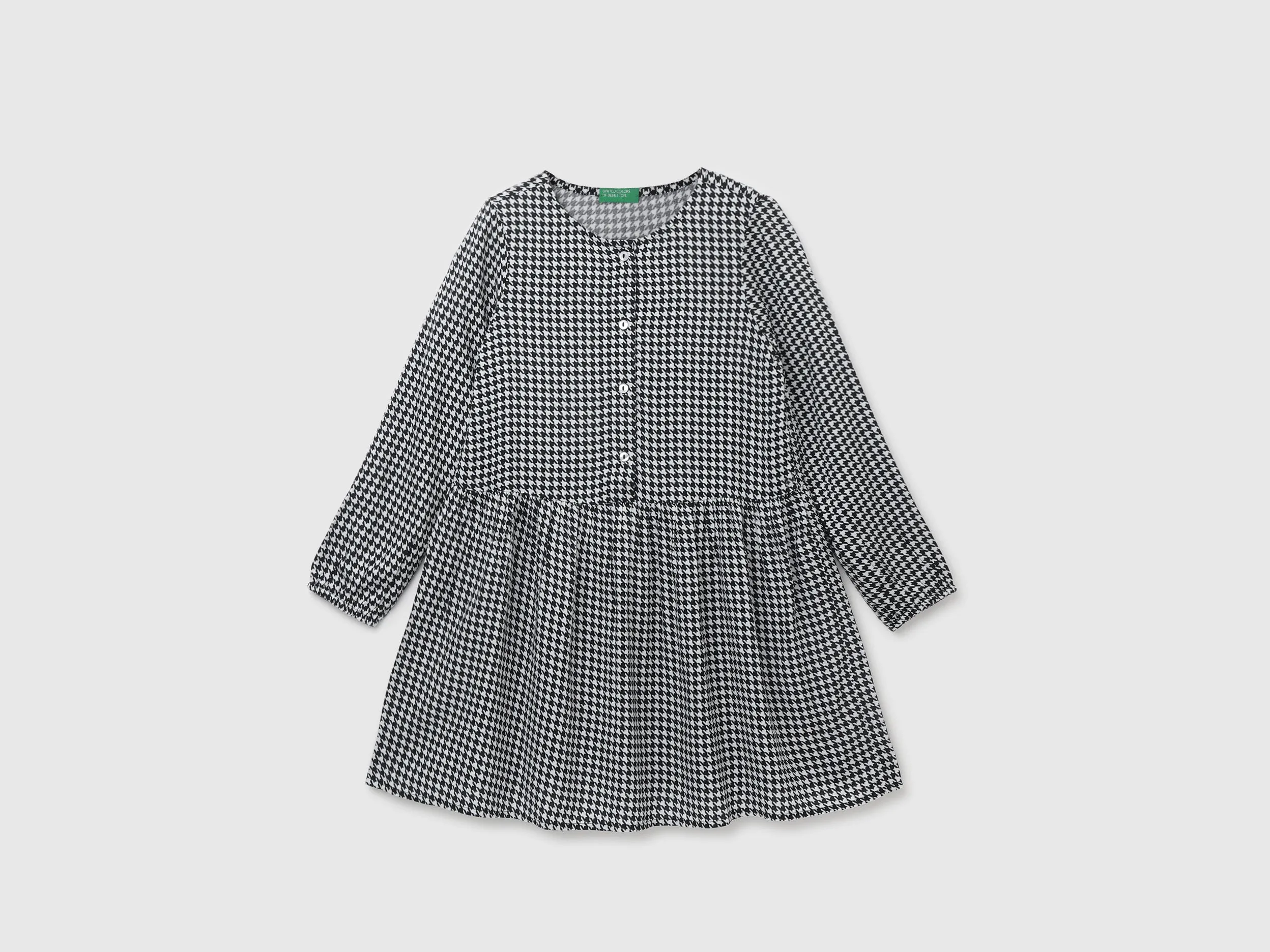 Girl's Regular Fit Round Neck Houndstooth A-line Dress