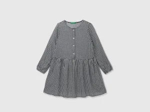 Girl's Regular Fit Round Neck Houndstooth A-line Dress