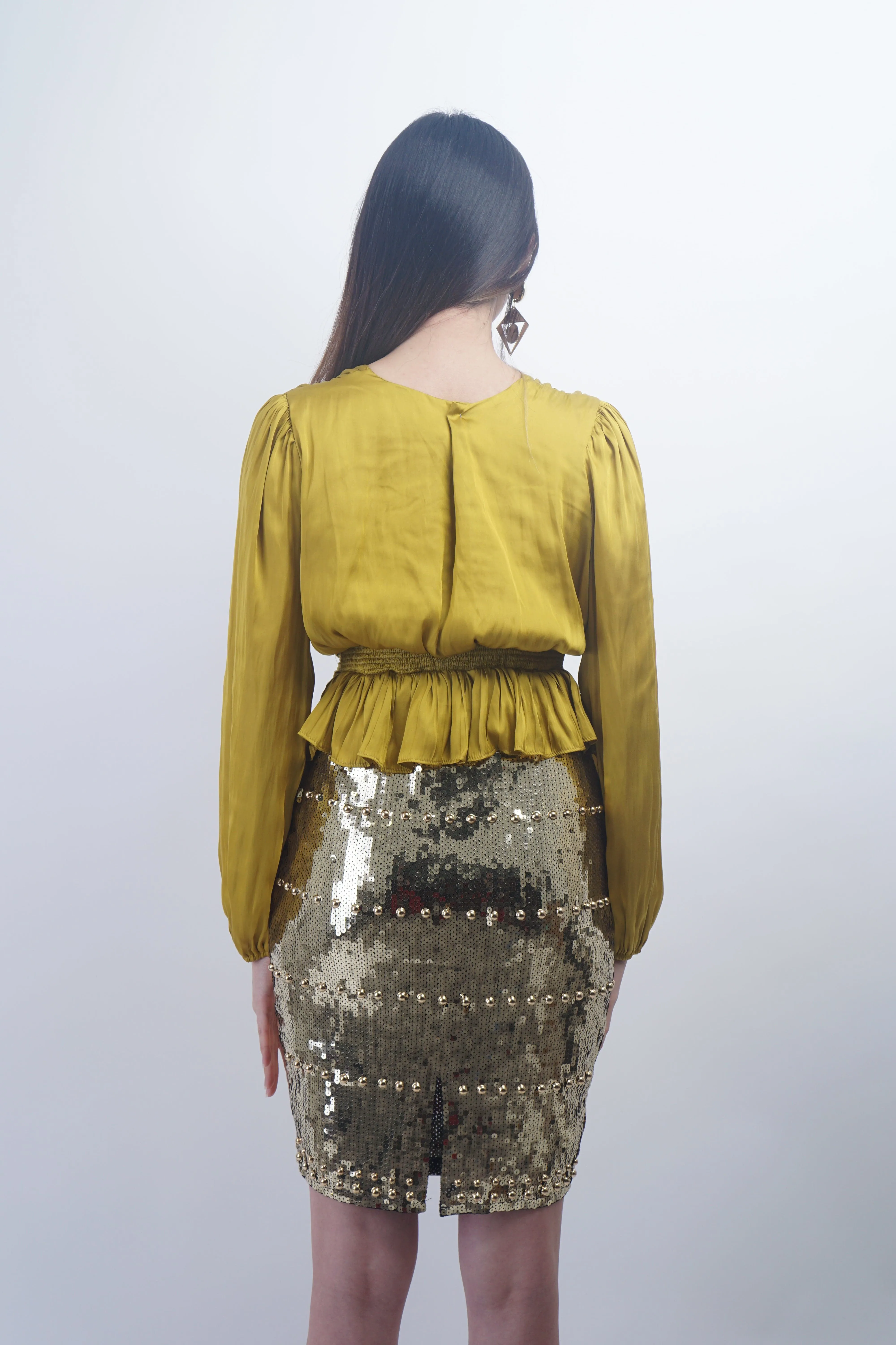 Gold Sequin Round Stud Pencil Skirt