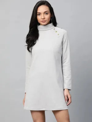 Grey Rib Metal Button Detail Shift Dress