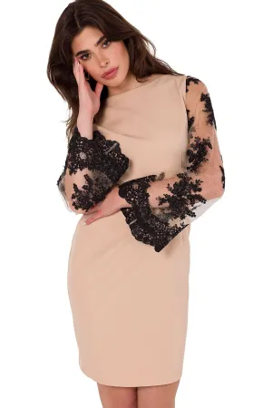 Guipure Sleeve A-Line Midi Dress