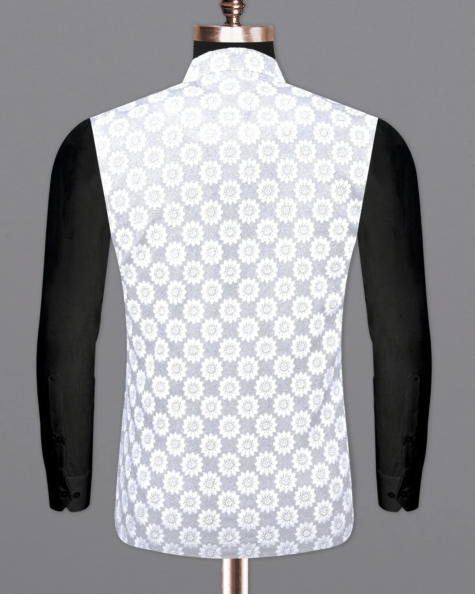 Heather Silver with White Floral Embroidered Nehru Jacket