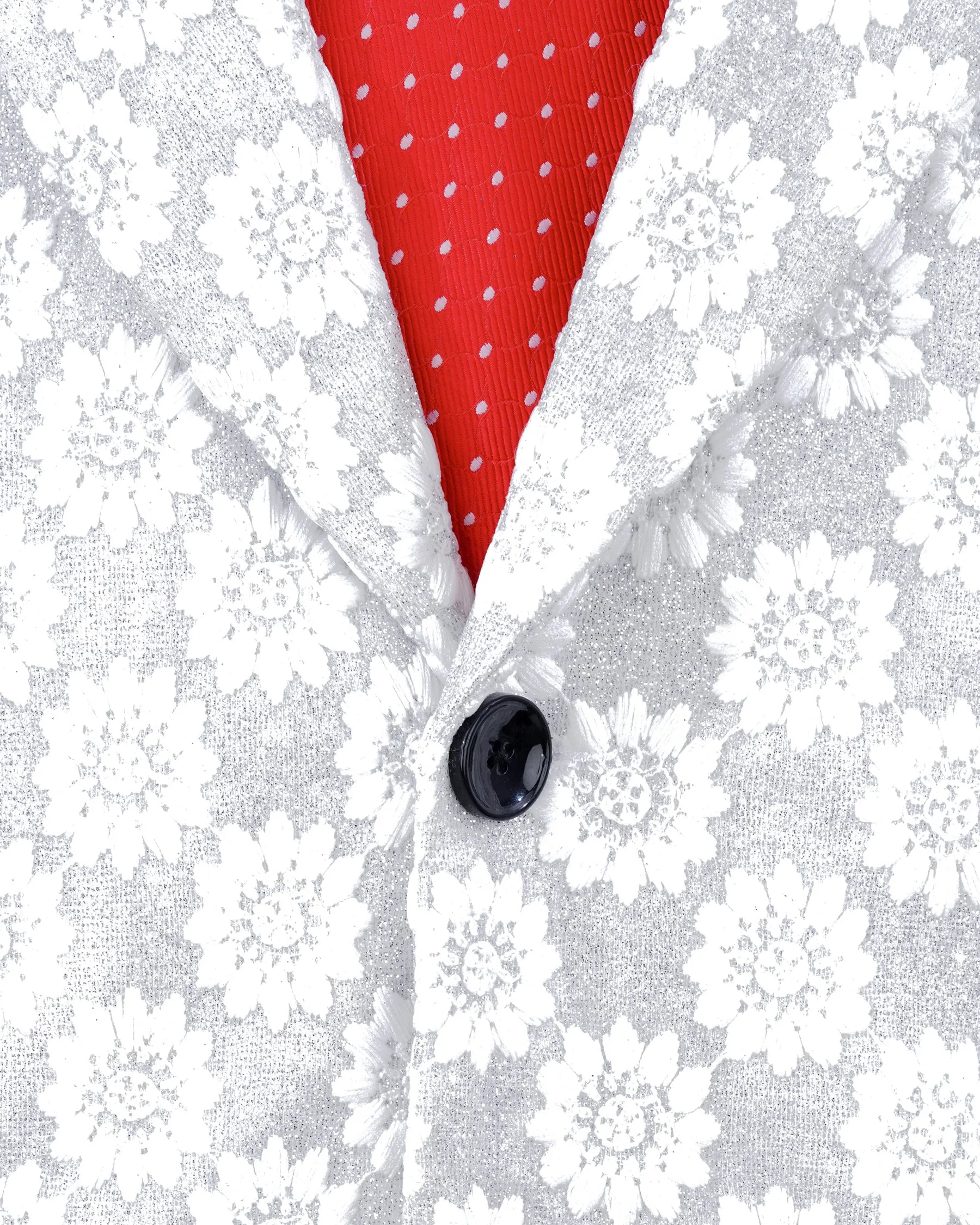 Heather Silver with White Floral Embroidered Single Breasted Designer Blazer