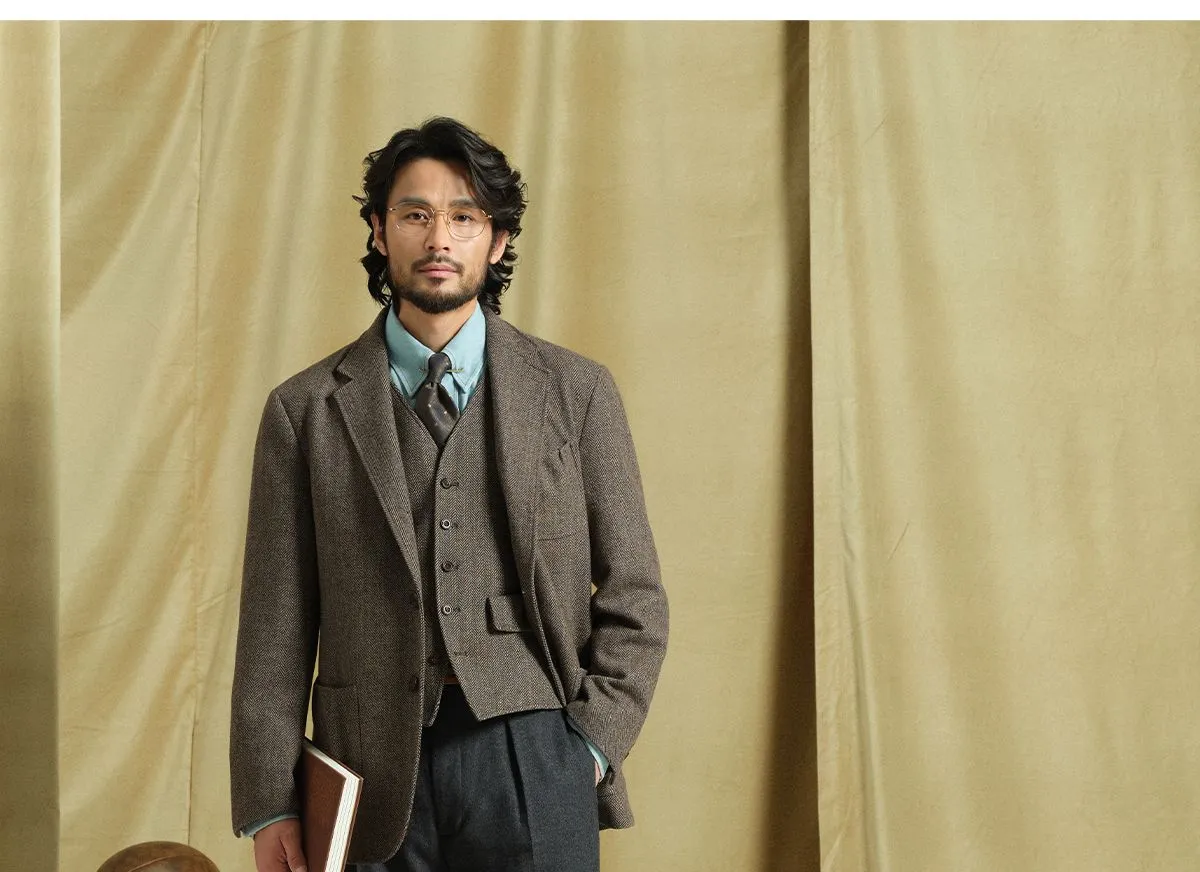 Herringbone Wool Three-Piece Suit