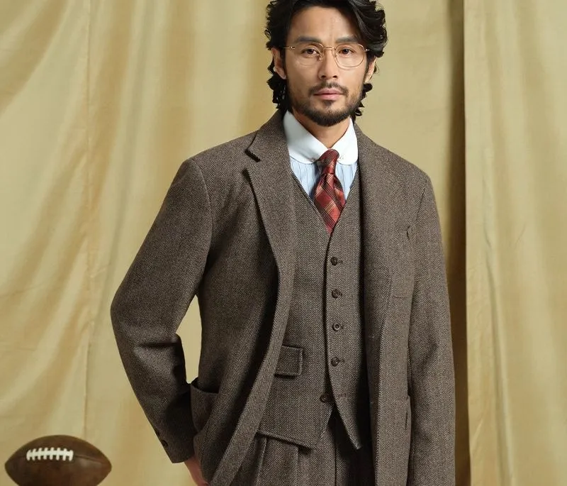 Herringbone Wool Three-Piece Suit