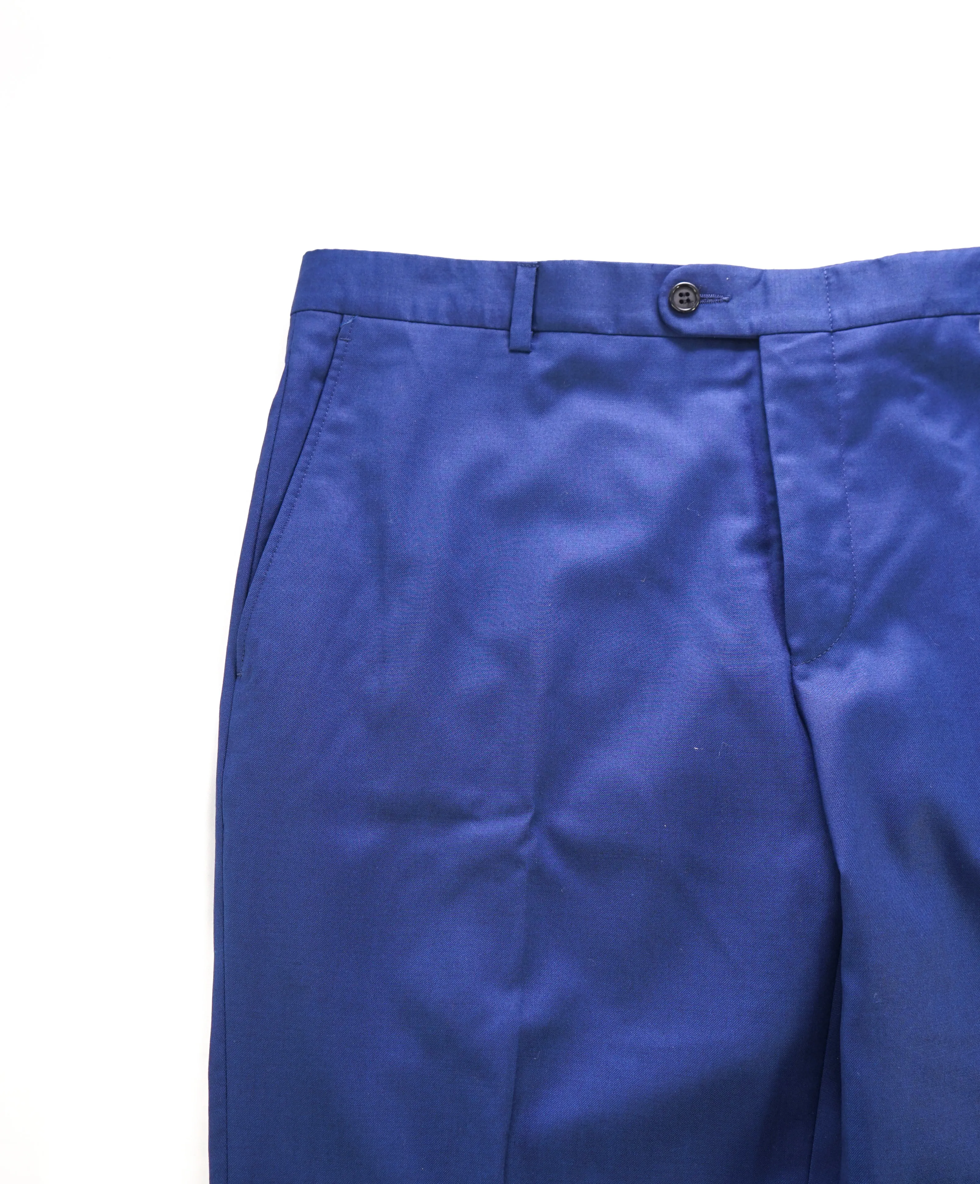 HICKEY FREEMAN - Cobalt Blue Solid Wool Flat Front Dress Pants - 35W
