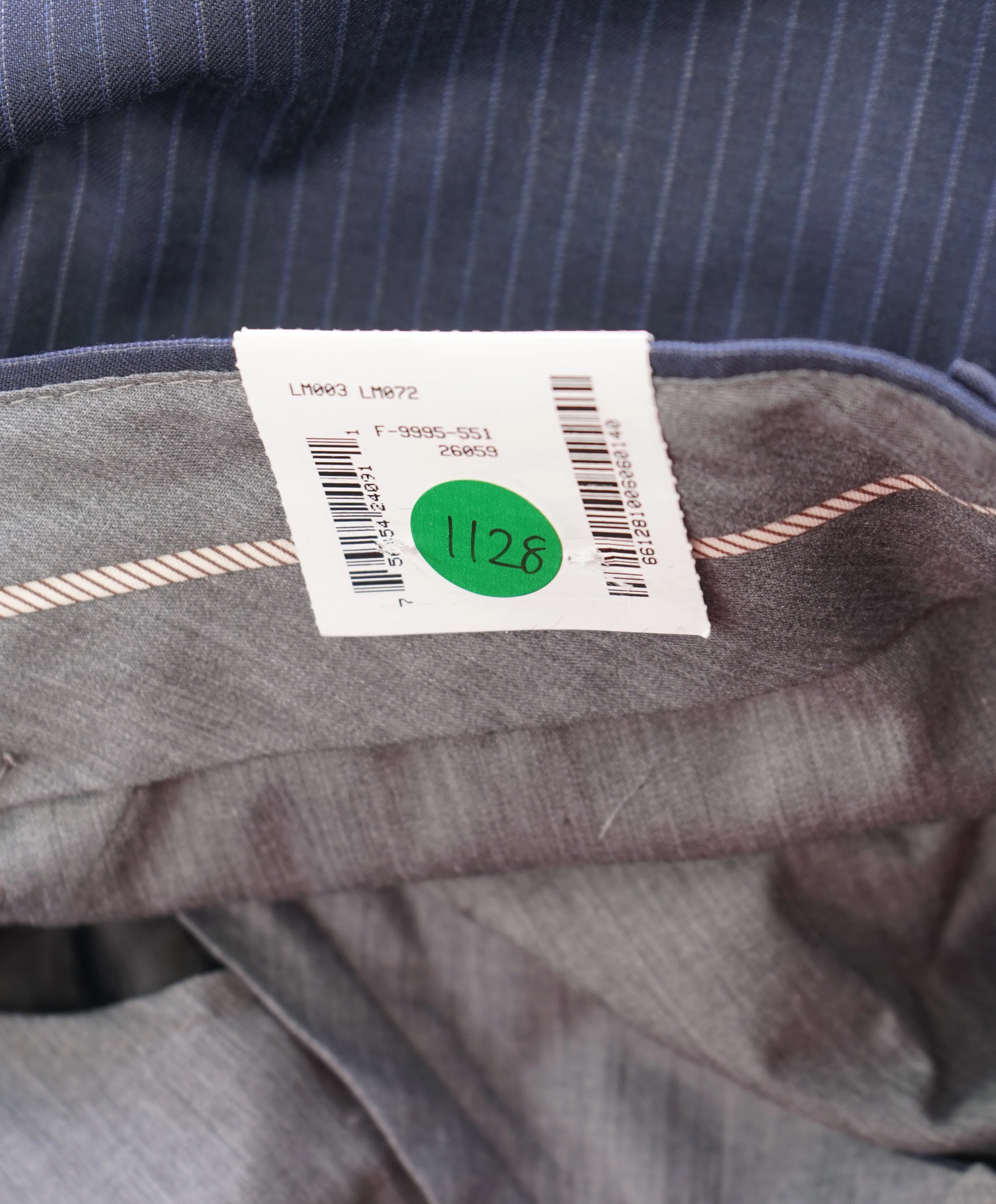 HICKEY FREEMAN -  Navy Blue Rope Stripe Wool Flat Front Dress Pants - 33W