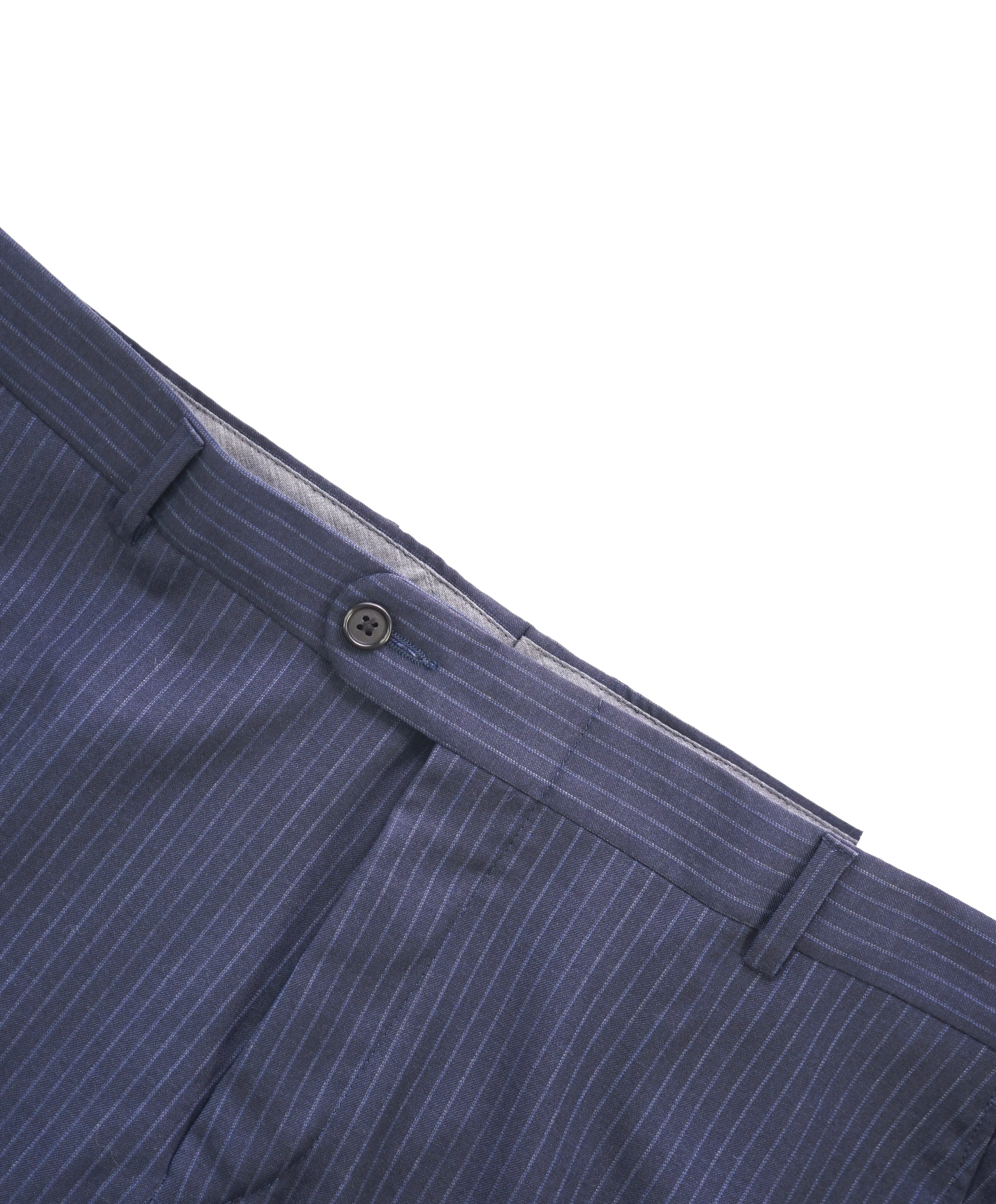HICKEY FREEMAN -  Navy Blue Rope Stripe Wool Flat Front Dress Pants - 33W