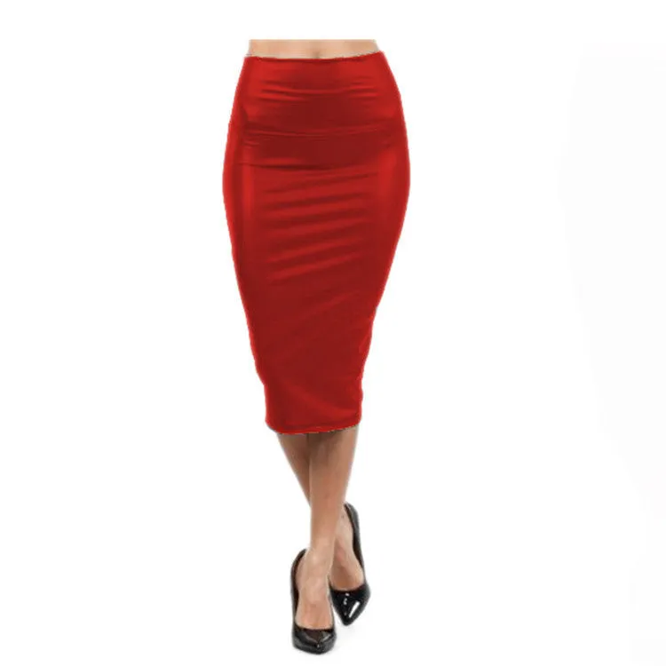 High waist Leather Skirt M LXL Black red sexy Pencil skirts middle long Casual mermaid skirt party bar club travel