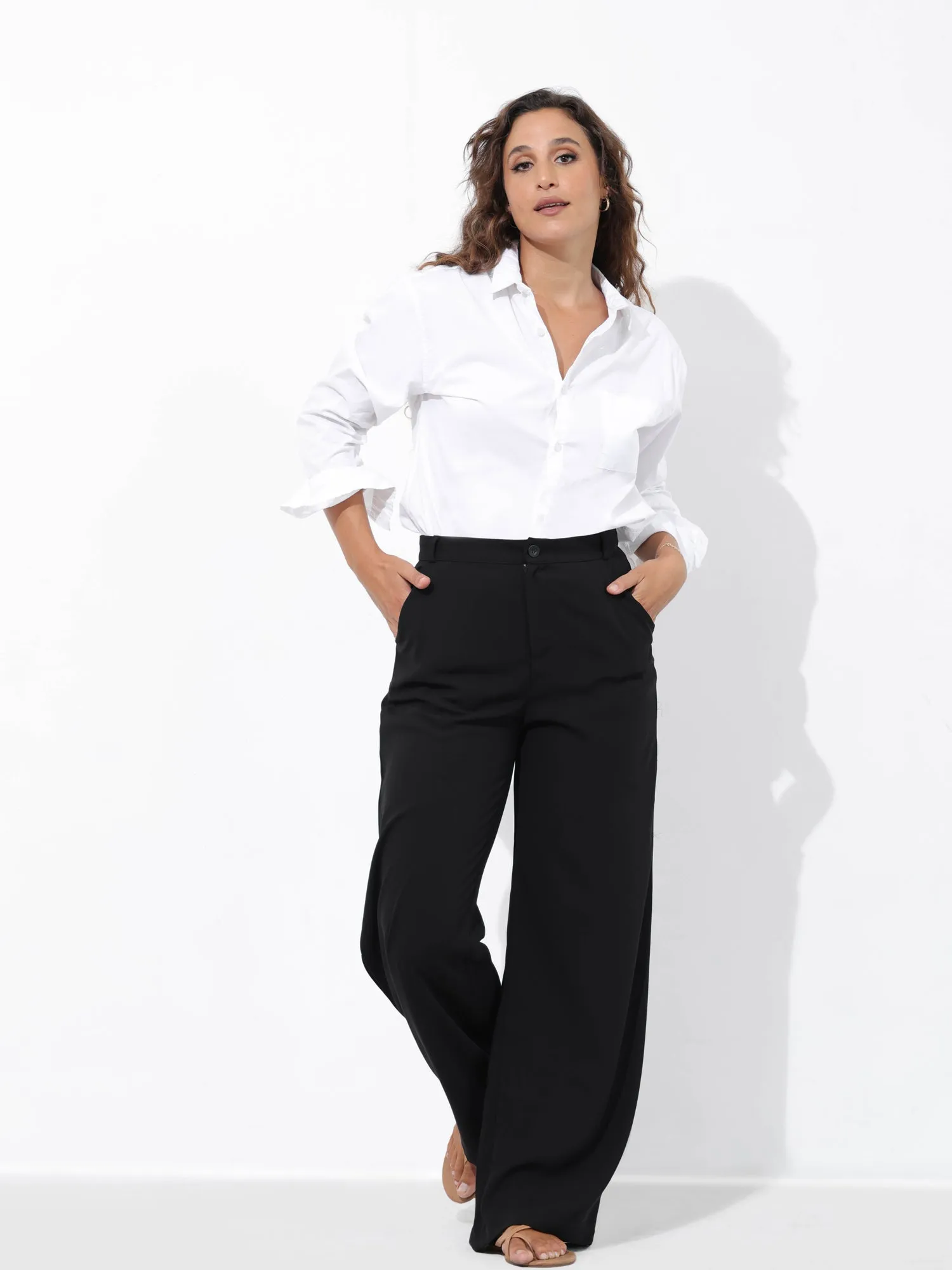 High Waist Straight Leg Basic Pant