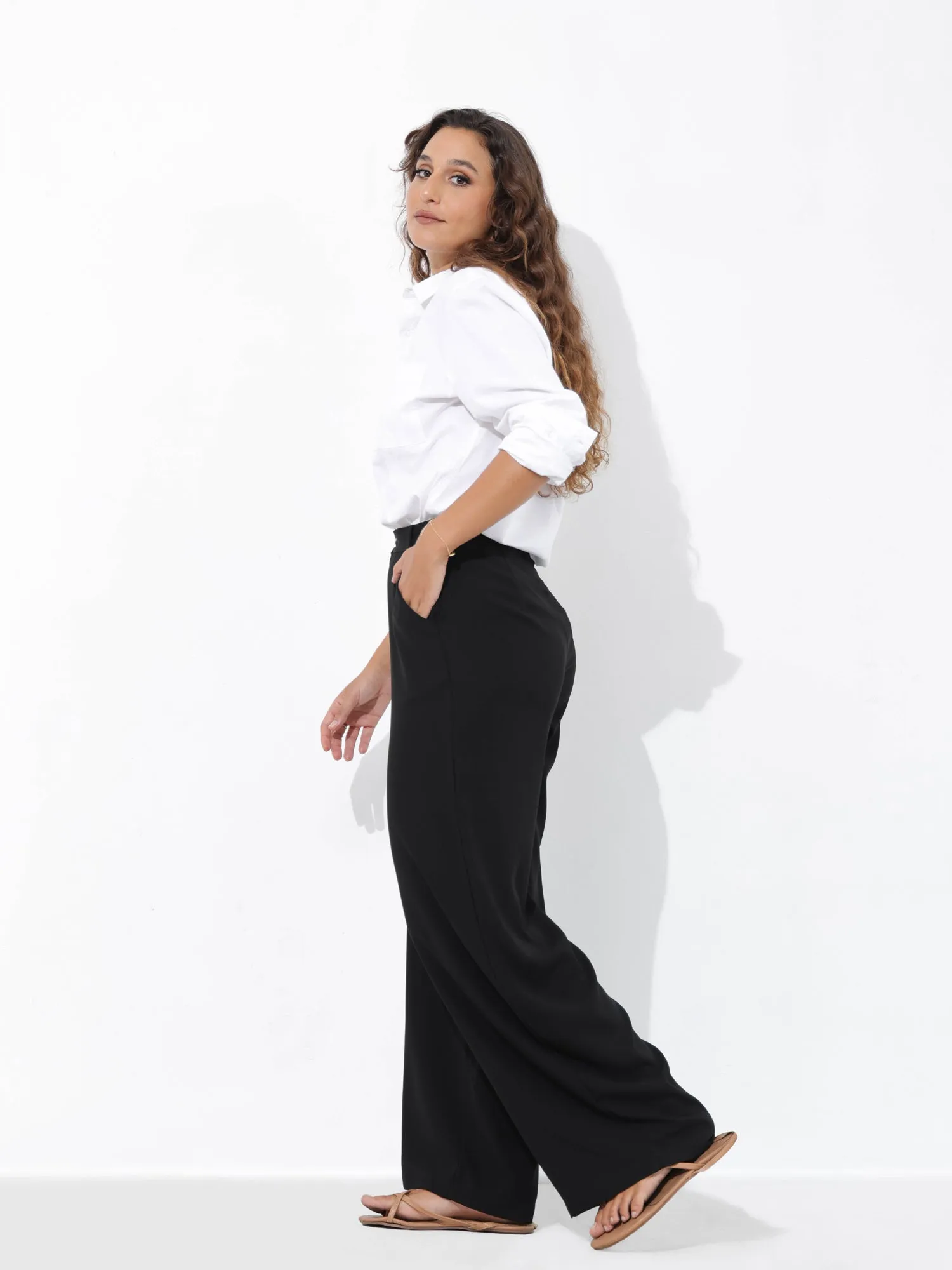 High Waist Straight Leg Basic Pant