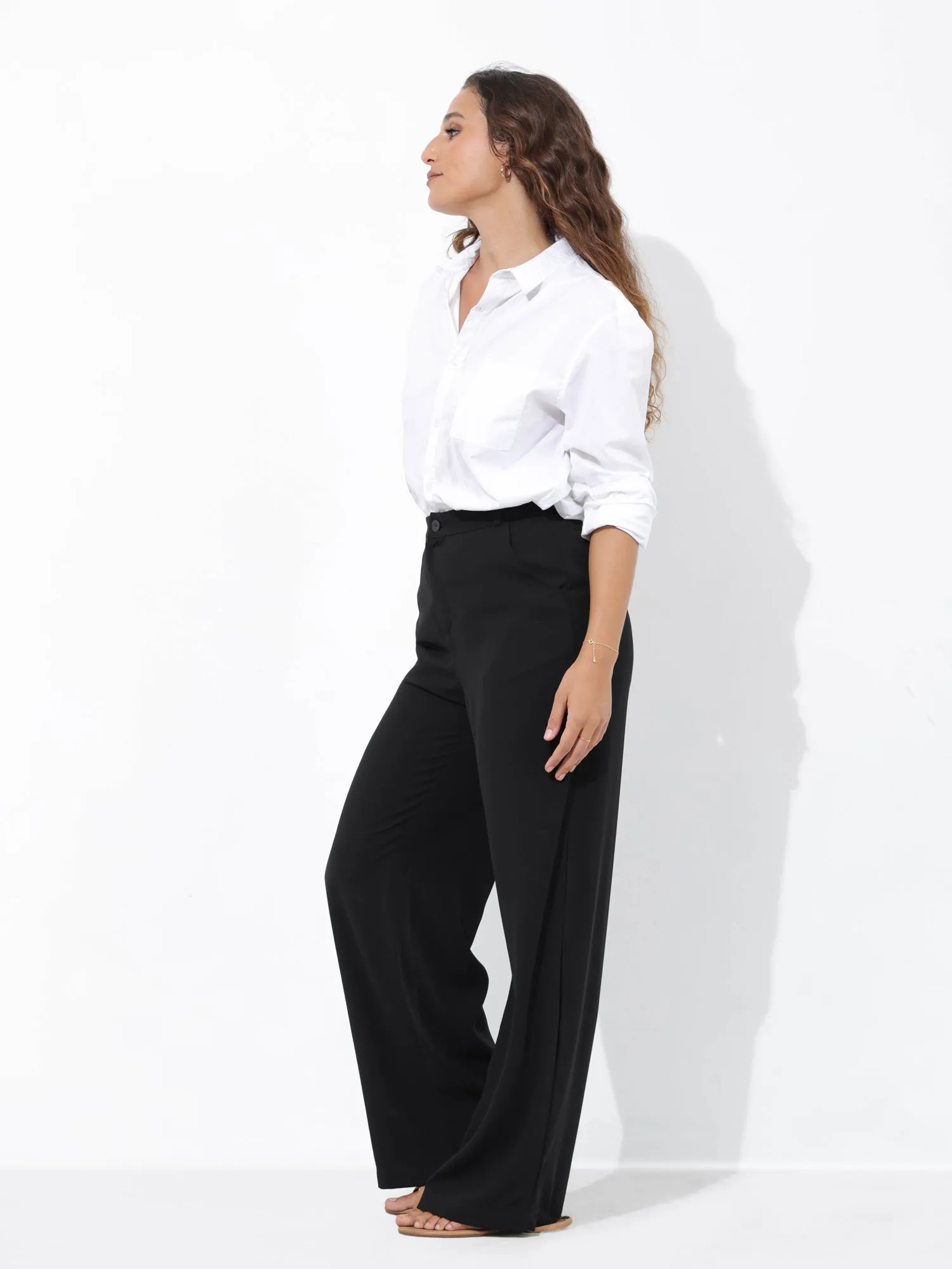High Waist Straight Leg Basic Pant