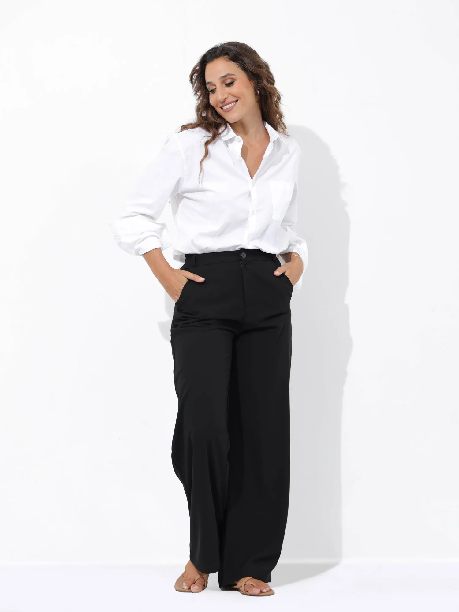 High Waist Straight Leg Basic Pant