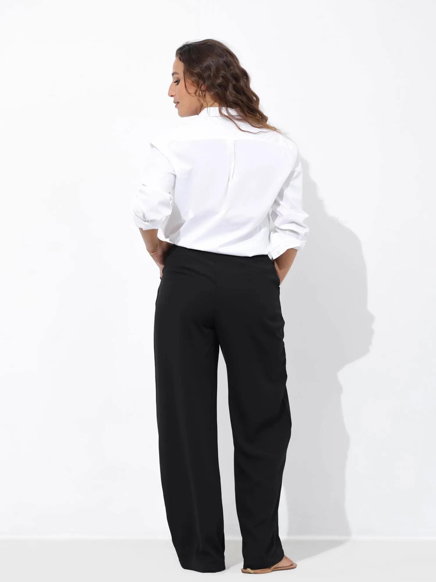 High Waist Straight Leg Basic Pant