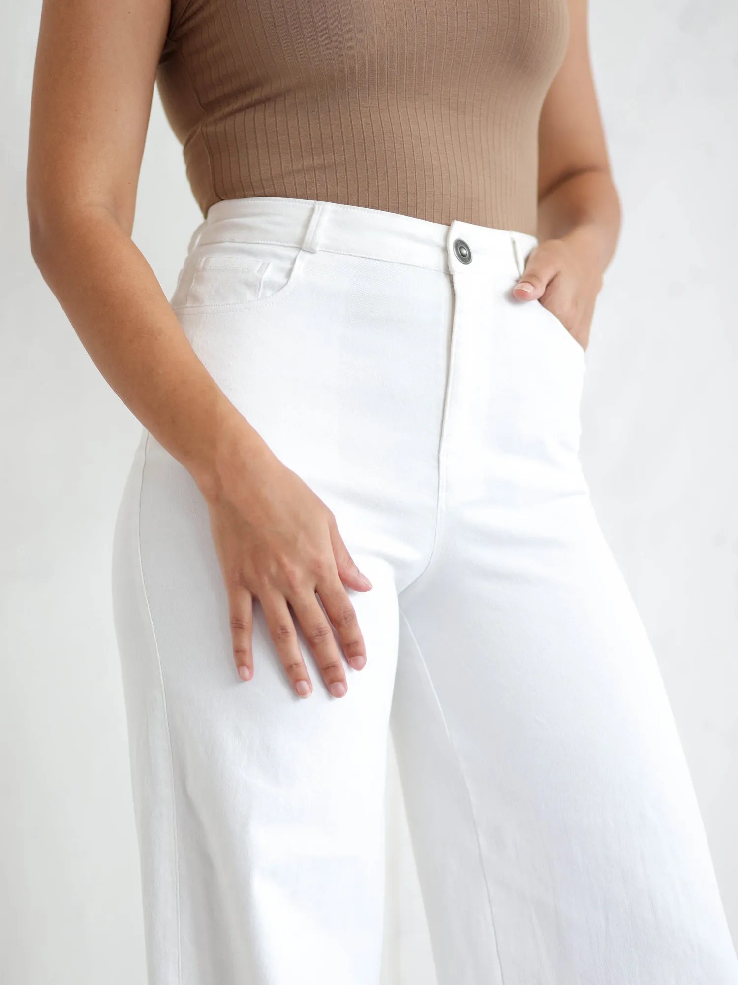 High Waist Wide Leg Twill Pant