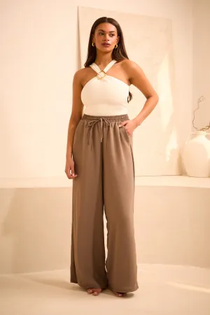 High Waisted Wide Leg ‘Liv’ Trousers - Mushroom