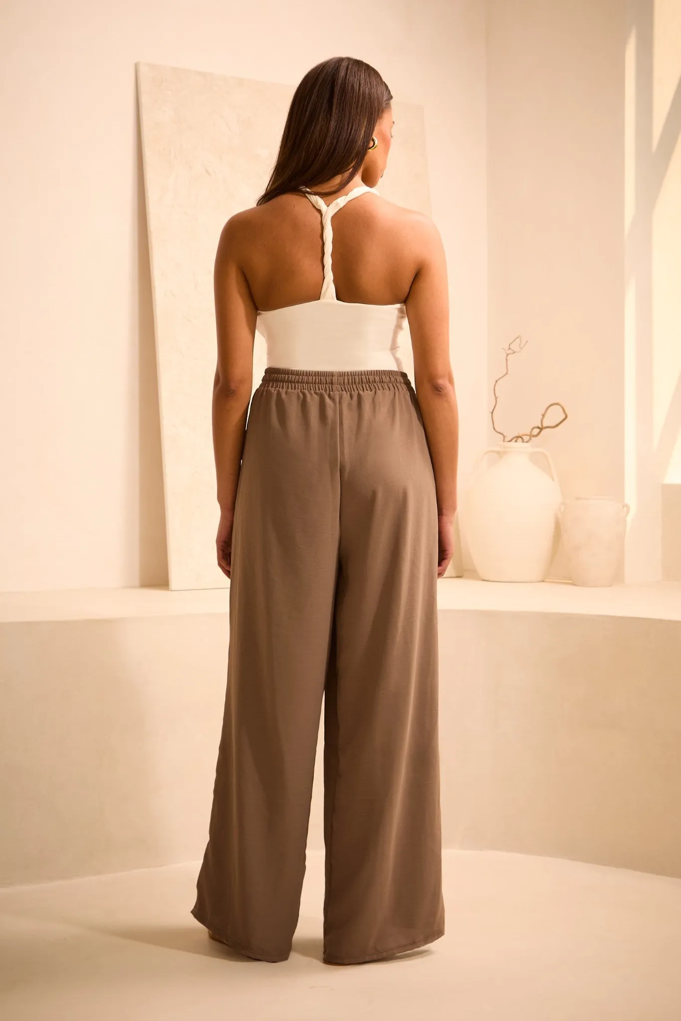 High Waisted Wide Leg ‘Liv’ Trousers - Mushroom