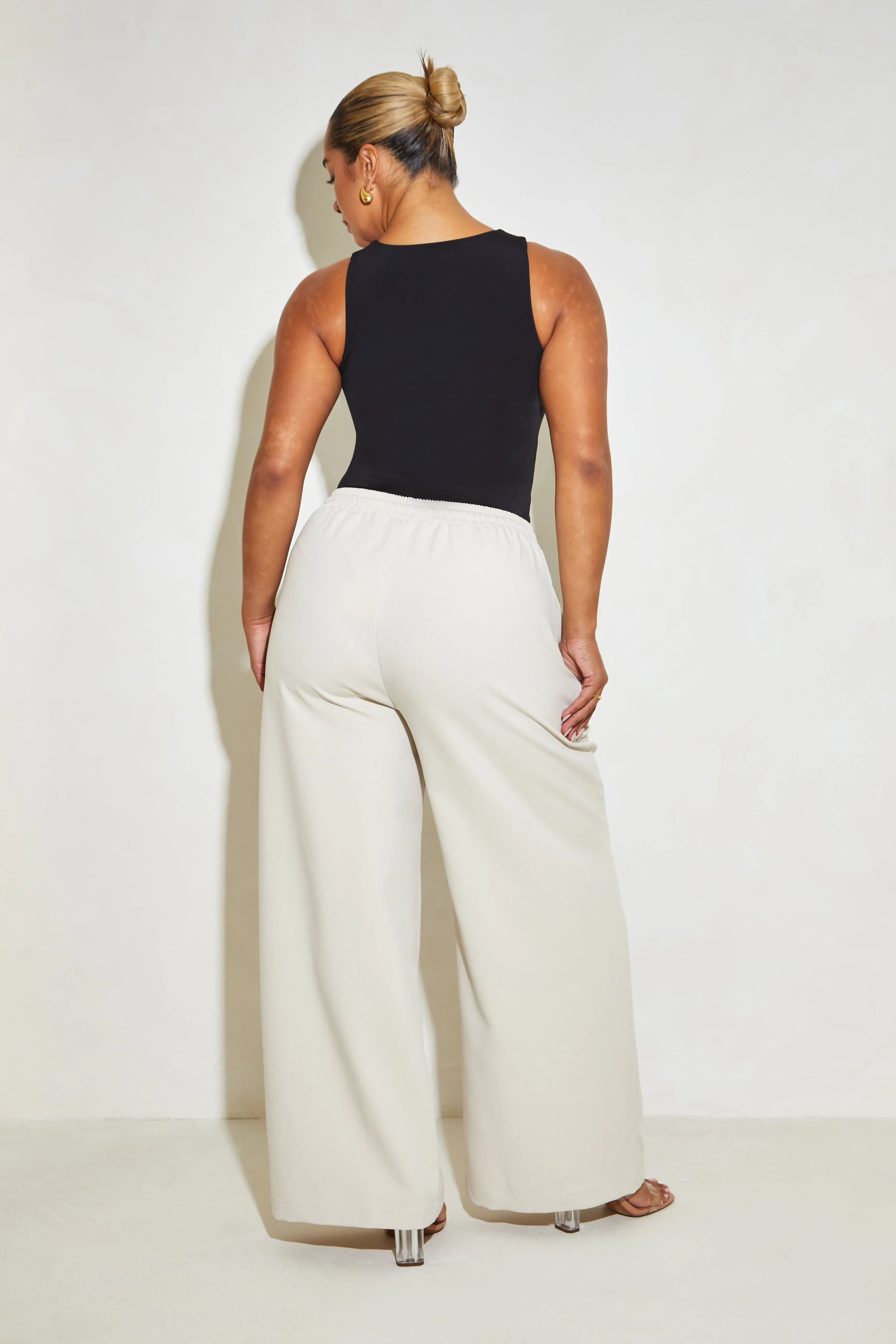 High Waisted Wide Leg ‘Mila’ Trousers - Almond Milk