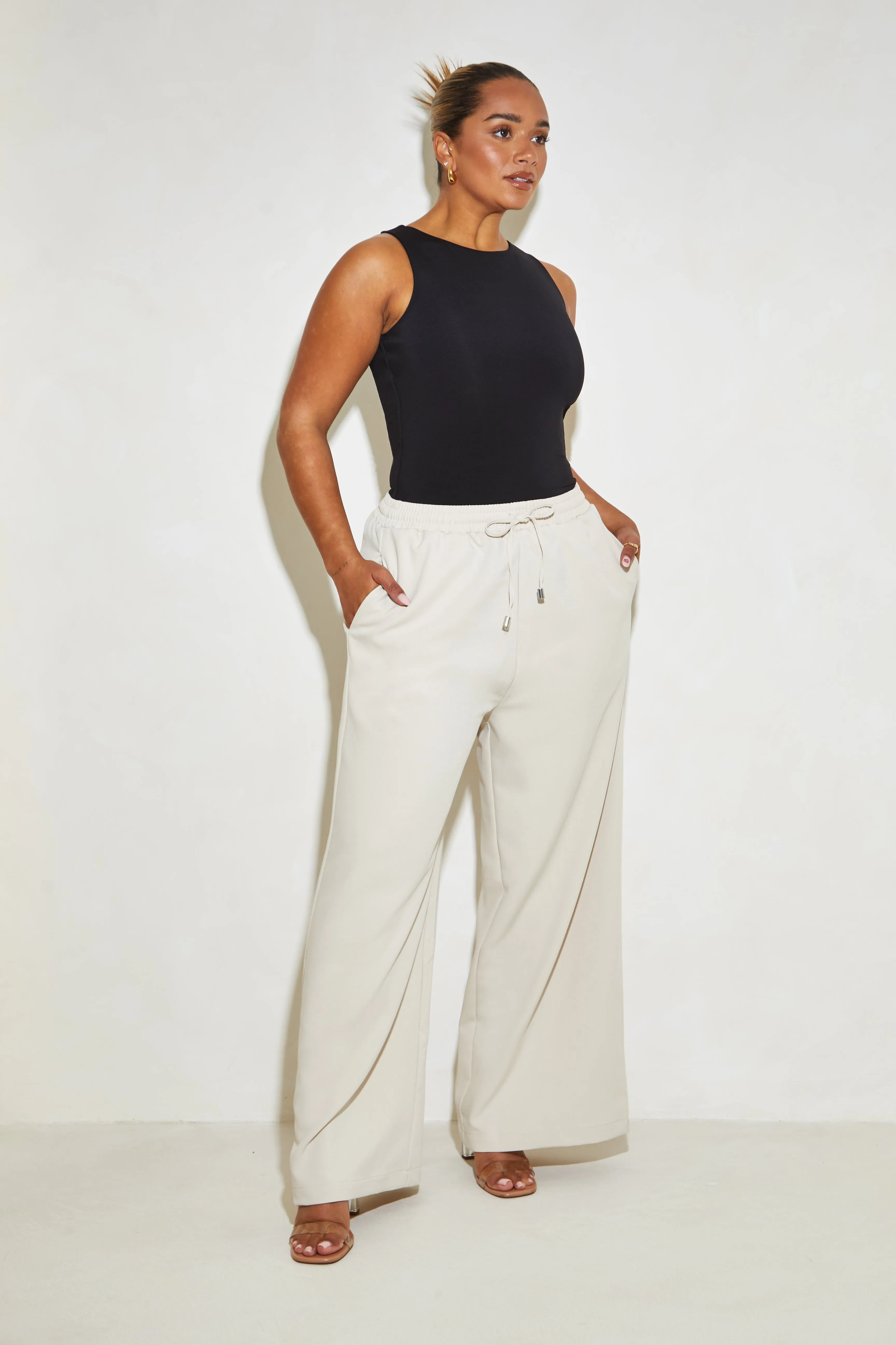 High Waisted Wide Leg ‘Mila’ Trousers - Almond Milk