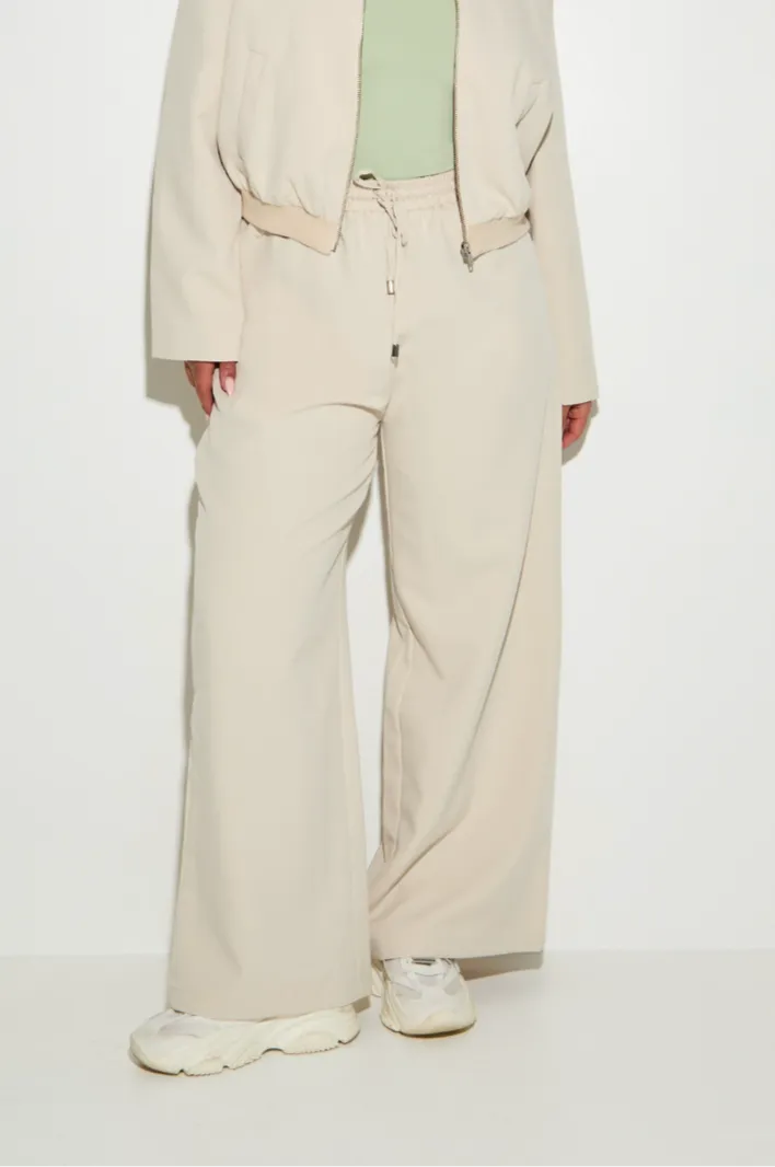 High Waisted Wide Leg ‘Mila’ Trousers - Almond Milk