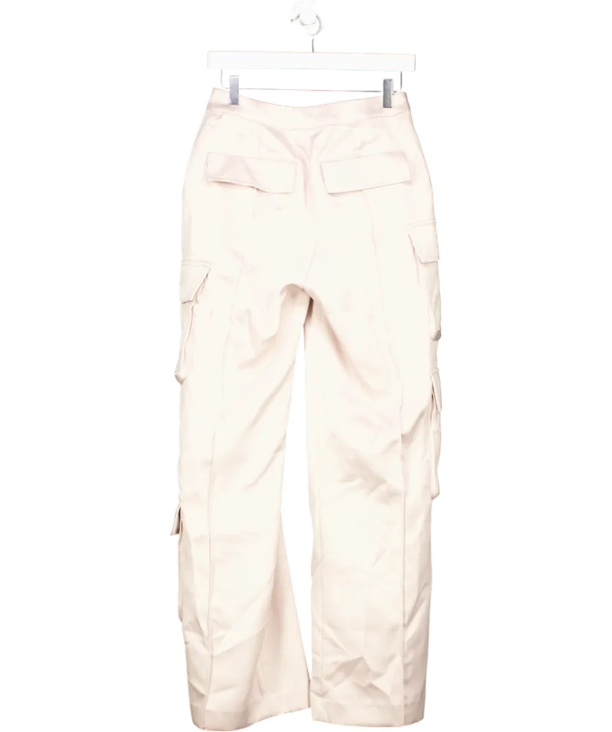 House of CB Pink Daria Crystal Satin Straight Leg Cargo Trousers UK S