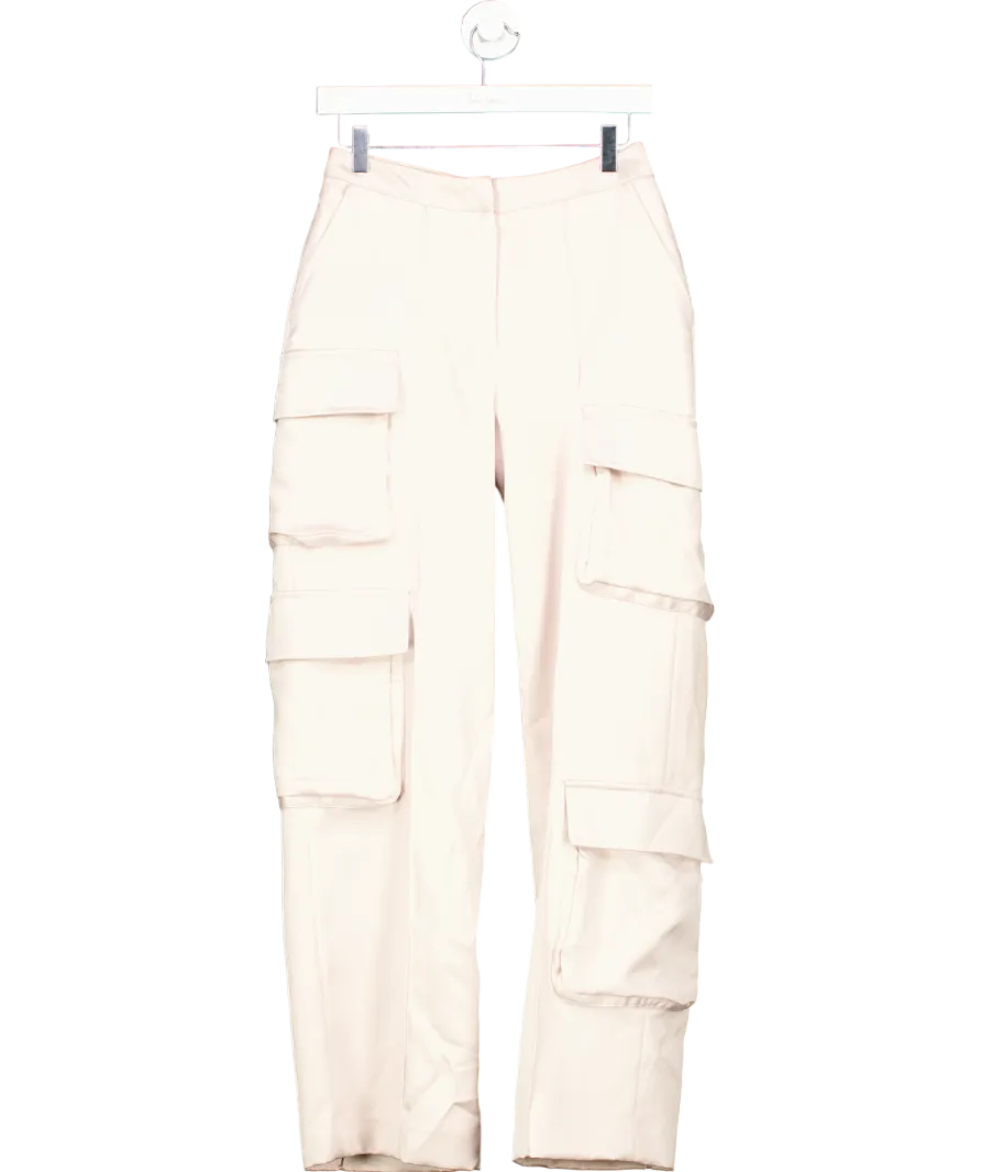 House of CB Pink Daria Crystal Satin Straight Leg Cargo Trousers UK S