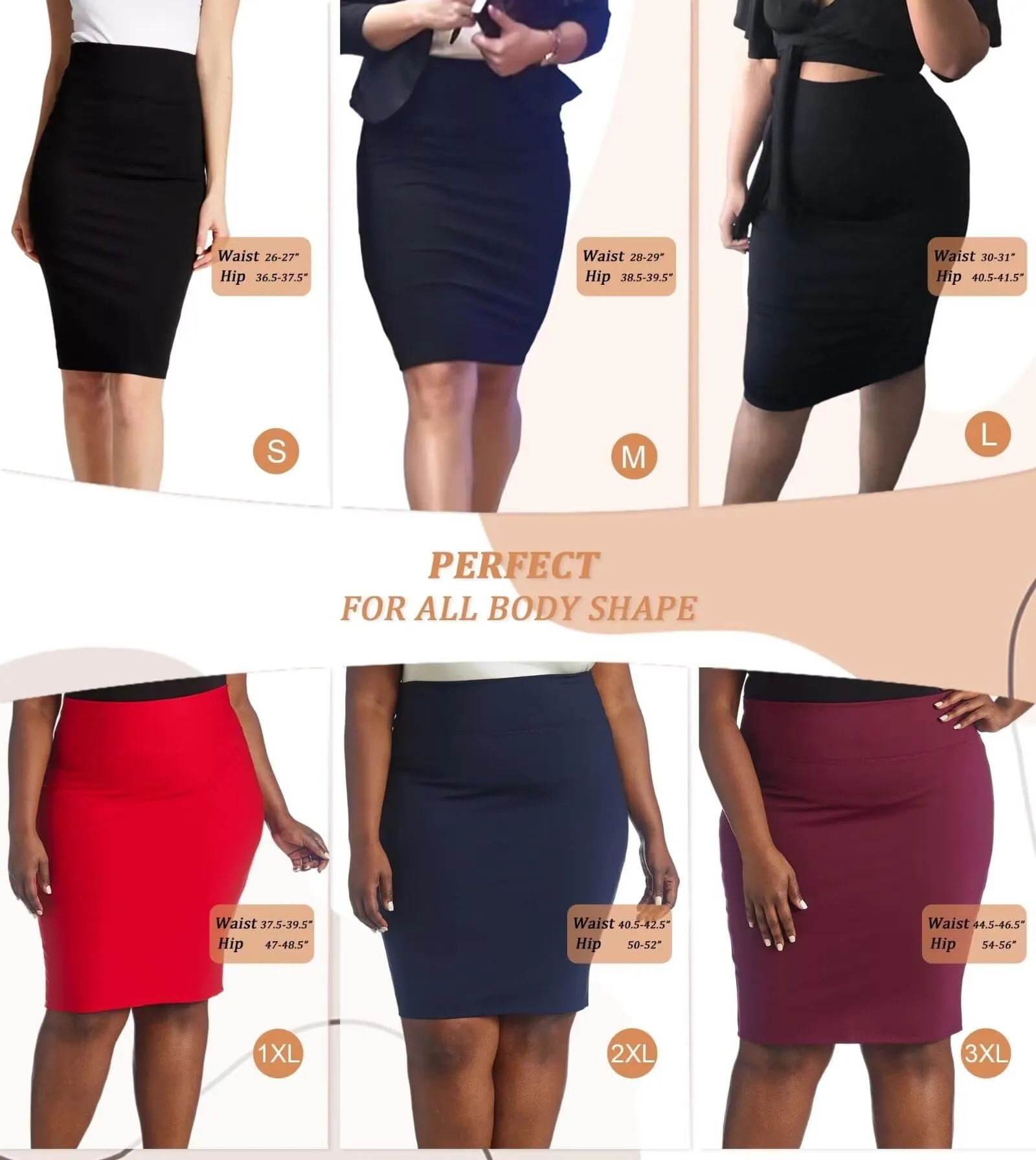 Hybrid & Company Womens Nylon Ponte Stretch Office Pencil Skirt Made Below Knee KSK45002 1073T Black M