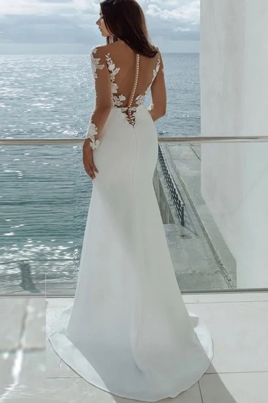Illusion Sleeves Wedding Dresses with Lace Bodice
