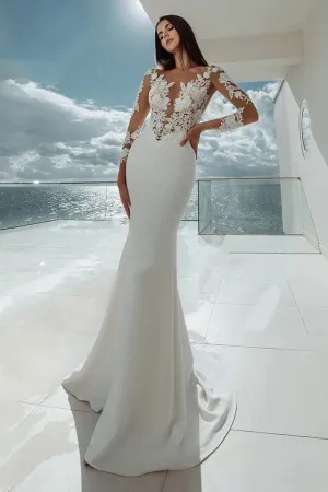 Illusion Sleeves Wedding Dresses with Lace Bodice