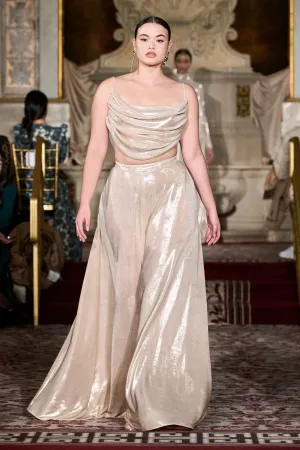 Iridescent Champagne Wide Leg Trousers