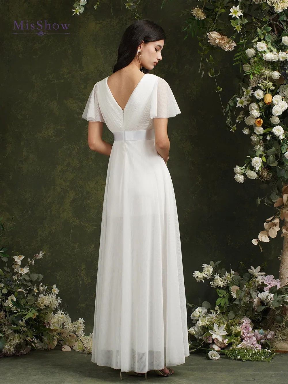 Ivory Beach Wedding Dresses For Women A-Line Puffer Short Sleeve