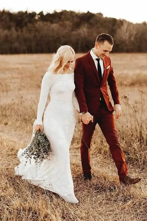 Ivory Rustic Sheath Long Sleeves Backless Beach Wedding Dresses, SW365