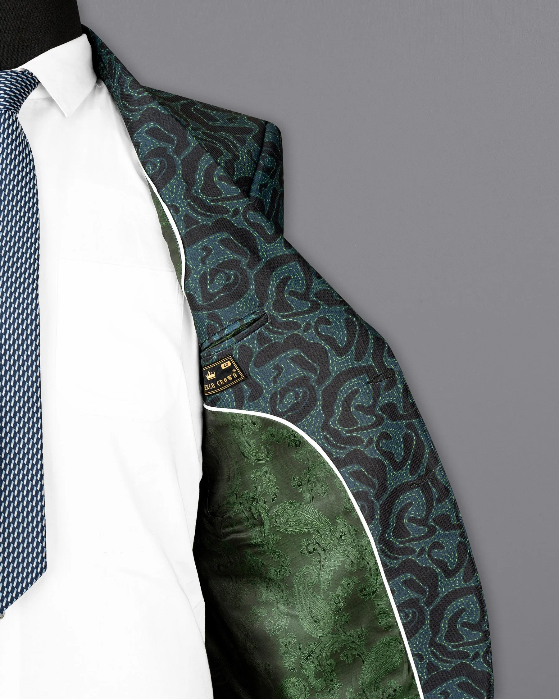 Jade Black and Firefly Green Rose Patterned Designer Blazer