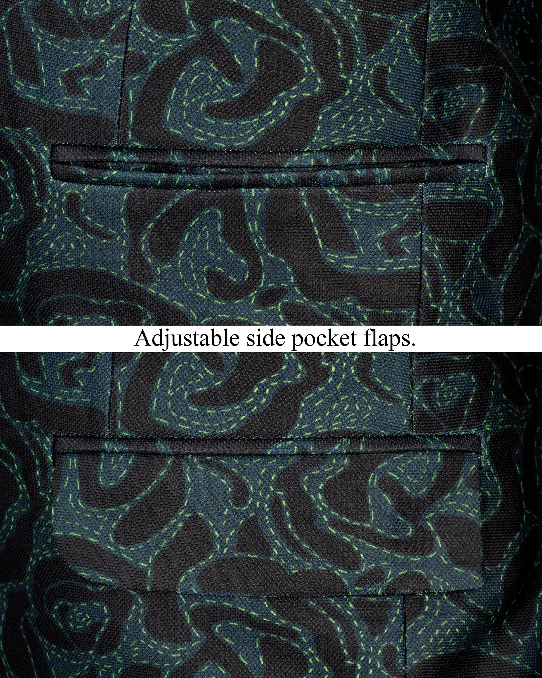 Jade Black and Firefly Green Rose Patterned Designer Blazer