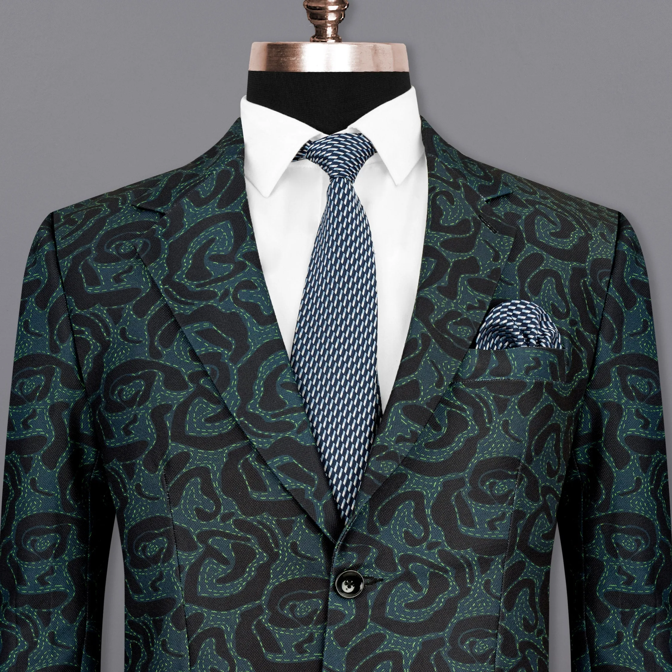 Jade Black and Firefly Green Rose Patterned Designer Blazer