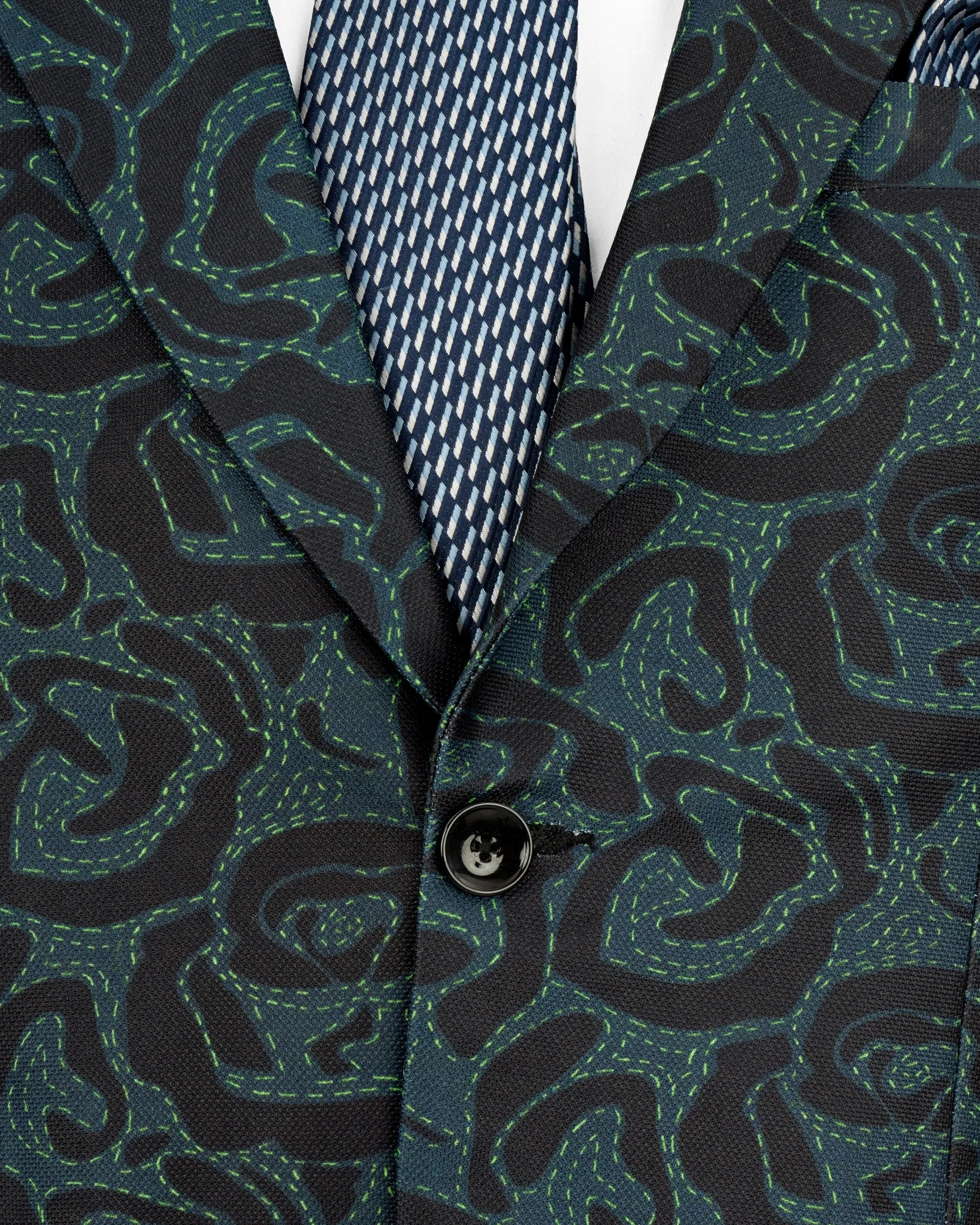 Jade Black and Firefly Green Rose Patterned Designer Blazer