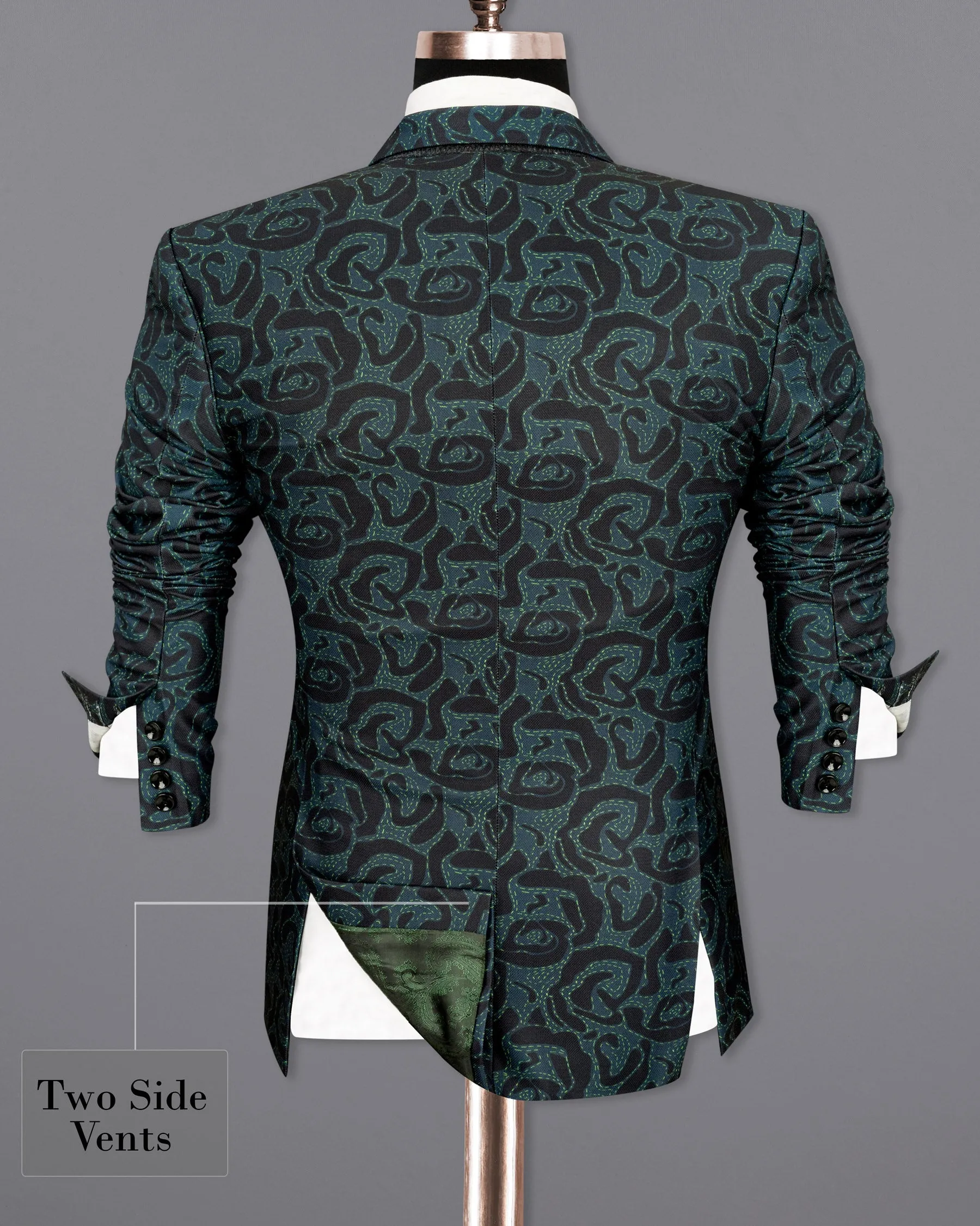 Jade Black and Firefly Green Rose Patterned Designer Blazer