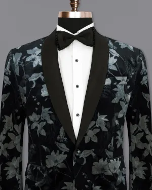 Jade Black and Languid Floral velvet Designer Tuxedo Blazer