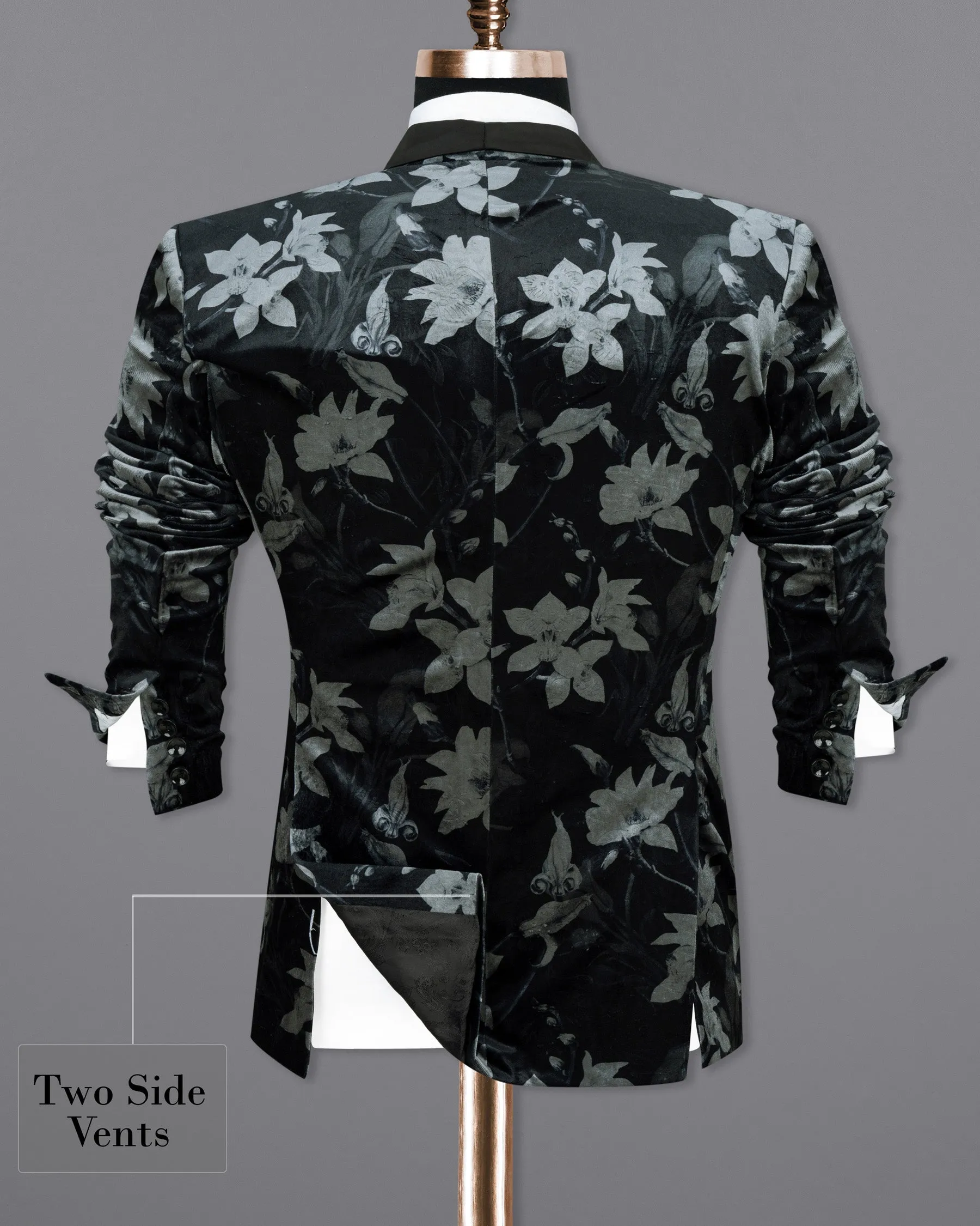 Jade Black and Languid Floral velvet Designer Tuxedo Blazer