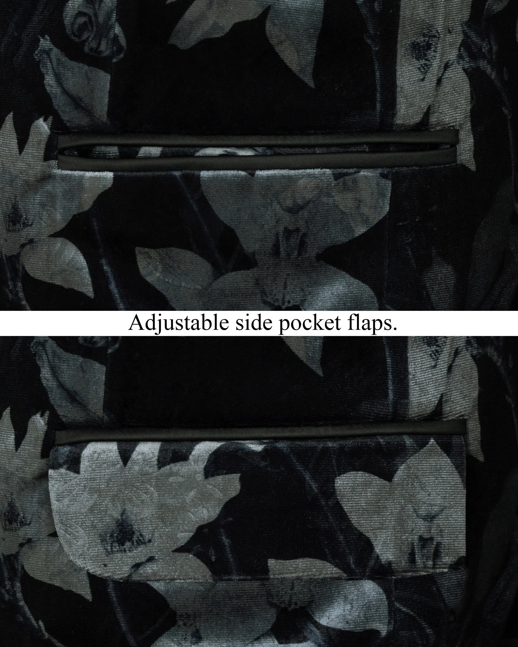 Jade Black and Languid Floral velvet Designer Tuxedo Blazer