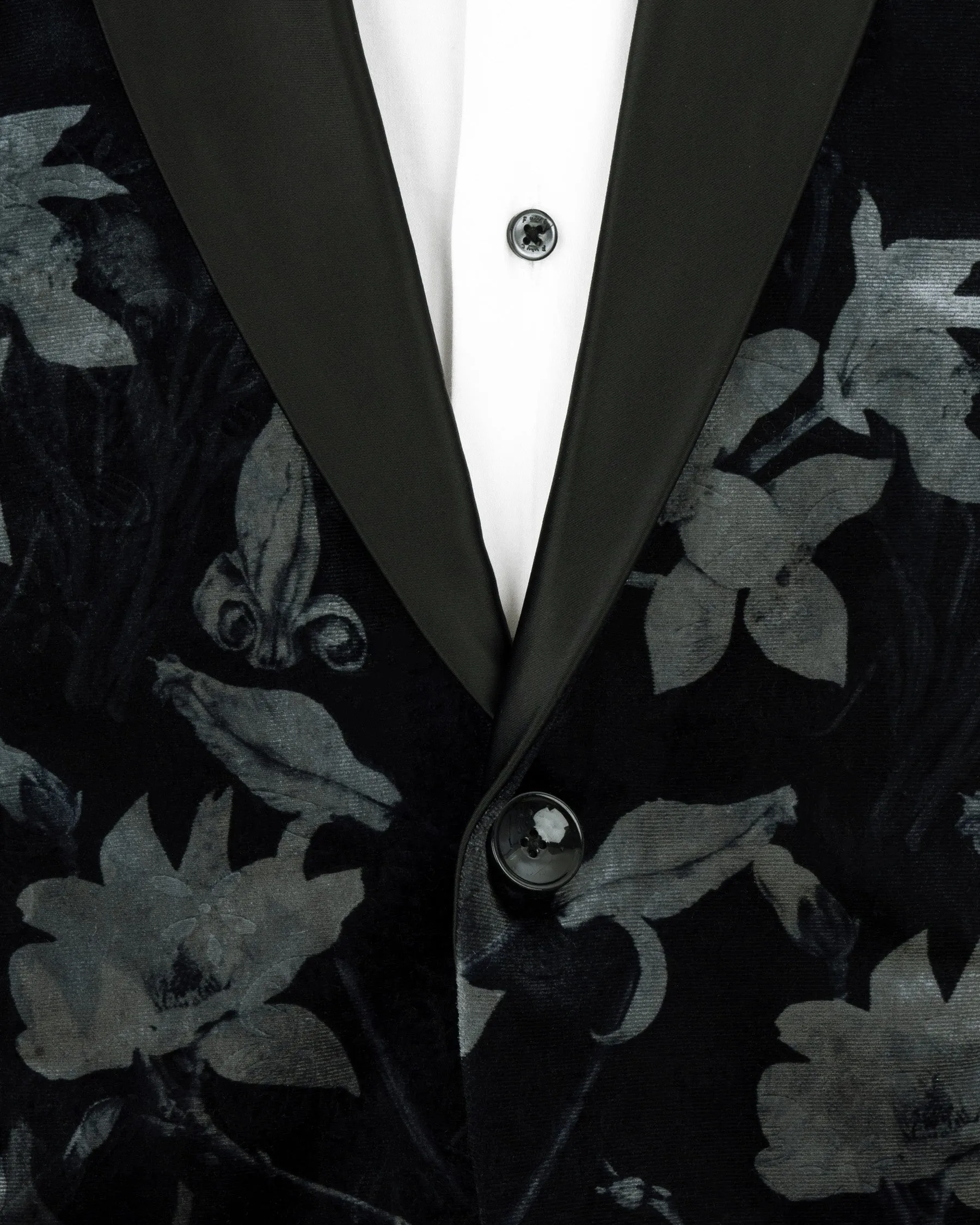 Jade Black and Languid Floral velvet Designer Tuxedo Blazer