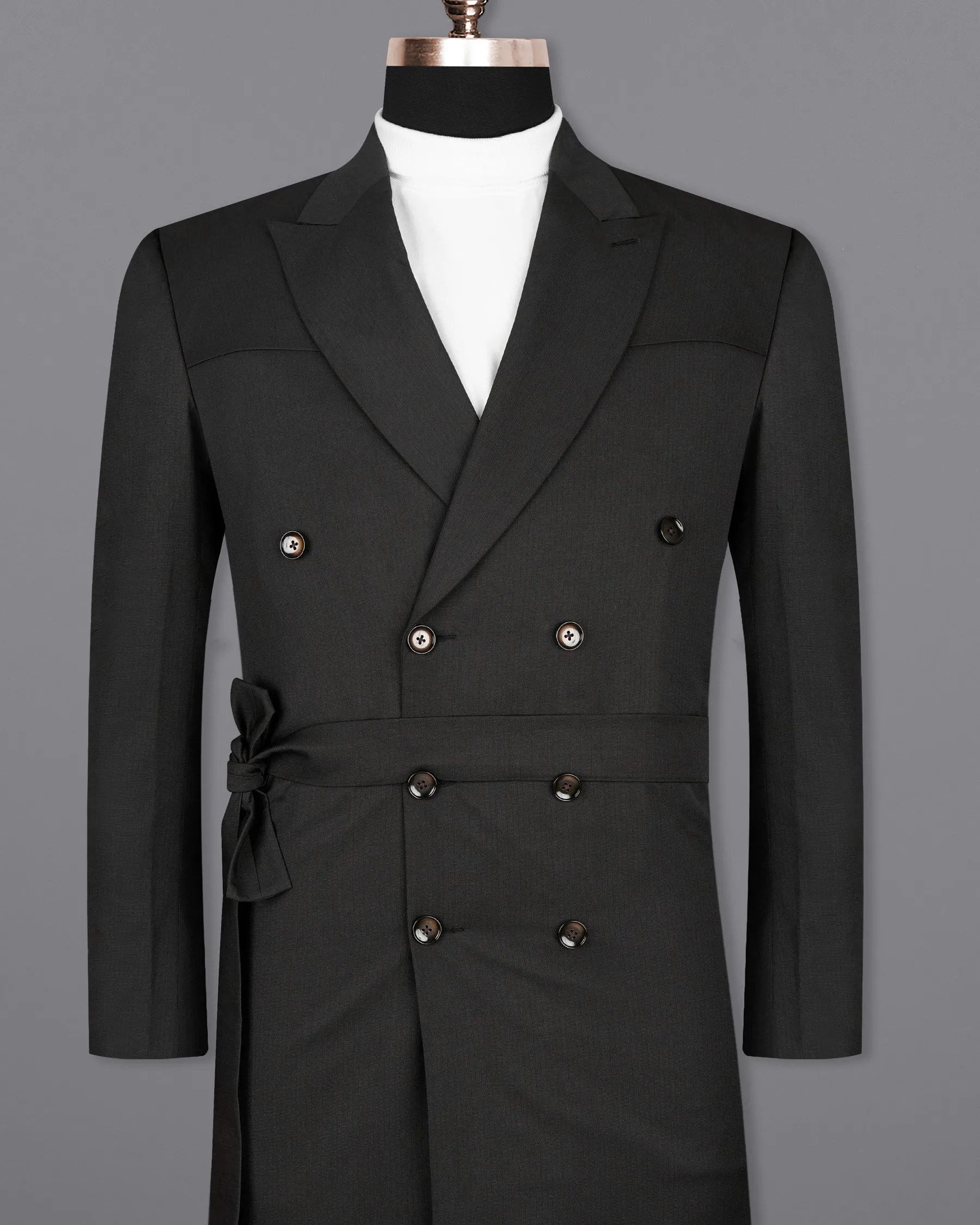 Jade Black Double Breasted with Belt Closure Designer Trench Coat
