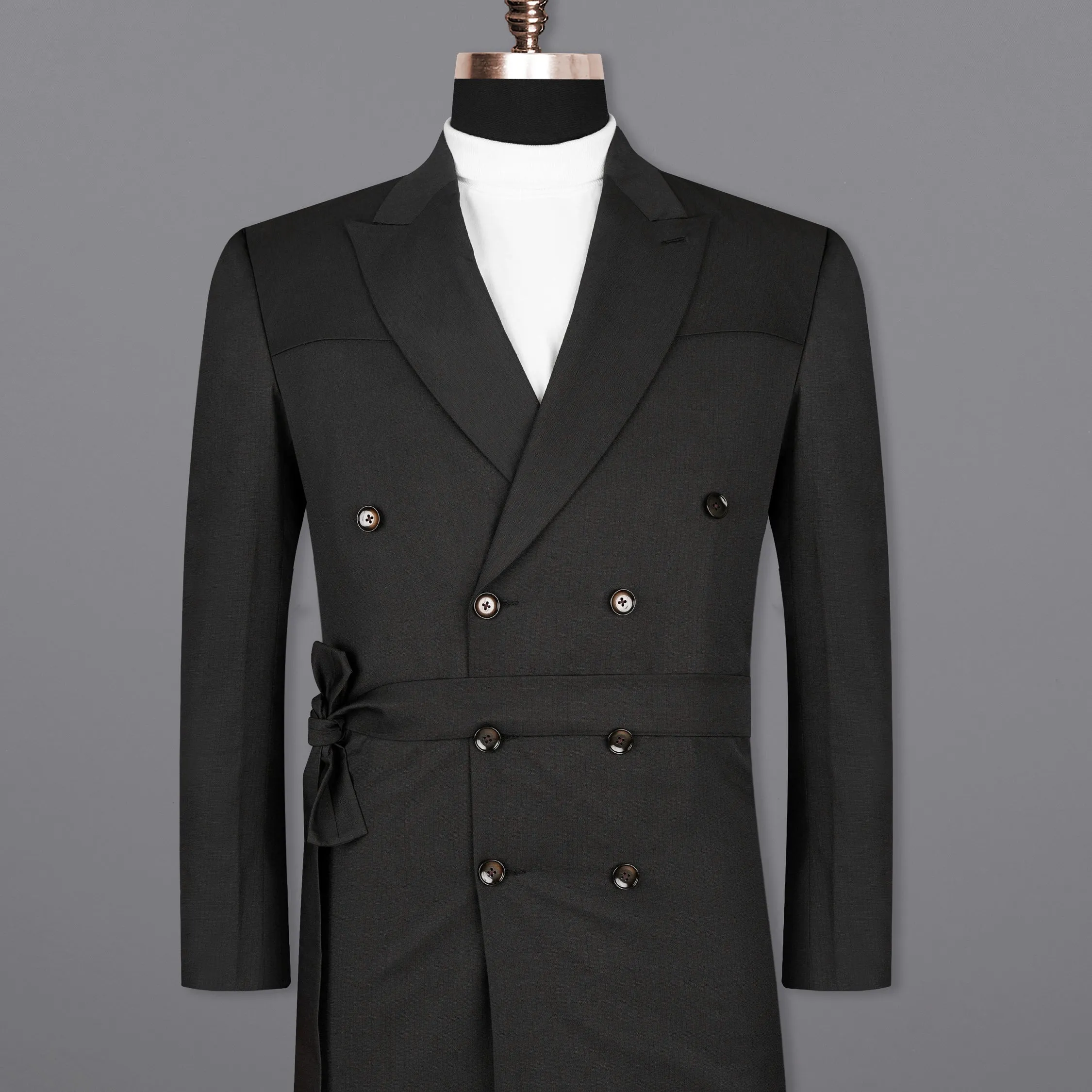 Jade Black Double Breasted with Belt Closure Designer Trench Coat
